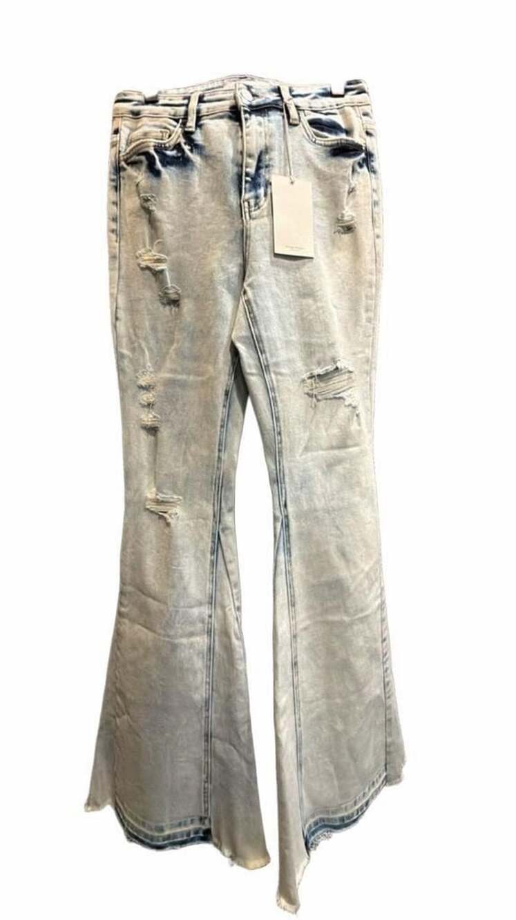 878 Flying Monkey Flare Jeans Size 28 Light Wash Distressed